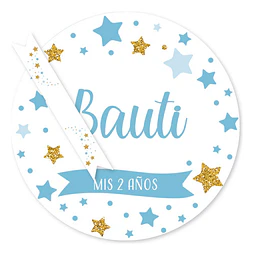 Kit Imprimible Estrellas Glitter Dorado Blanco Celeste Candy