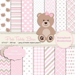 Kit Imprimible Teddy Bear Rosa 4 Png - 14 Fondos
