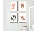 Kit X 4 Laminas Imprimibles Animales Del Bosque Encantado