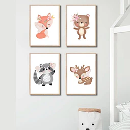 Kit X 4 Laminas Imprimibles Animales Del Bosque Encantado