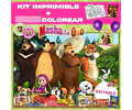 Kit Imprimible Masha Y El Oso Editable + Libro Para Colorear