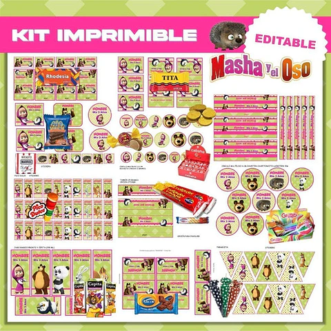 Kit Imprimible Masha Y El Oso Editable + Libro Para Colorear
