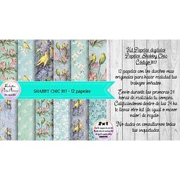 Papeles Digitales Shabby Chic Vintage Verde Y Celeste B17