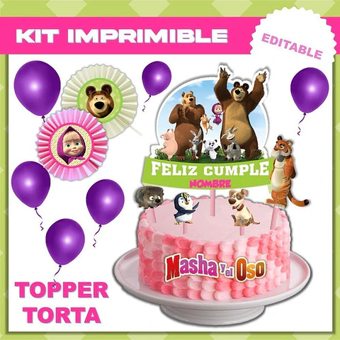 Kit Imprimible Masha Y El Oso Editable + Libro Para Colorear