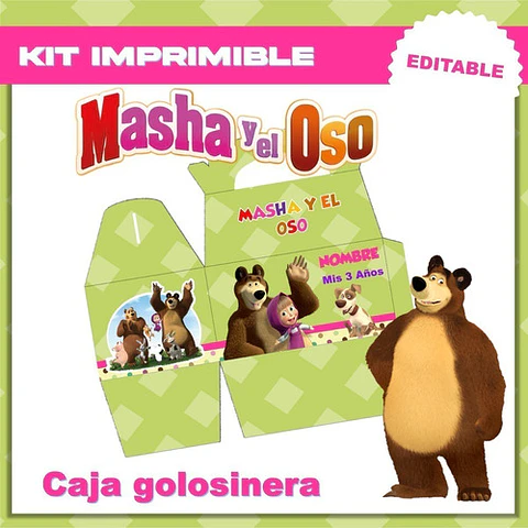Kit Imprimible Masha Y El Oso Editable + Libro Para Colorear