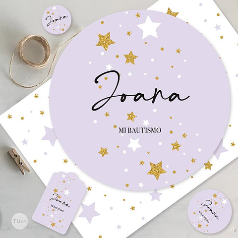 Kit Imprimible Estrellas Dorado Lila Tukit