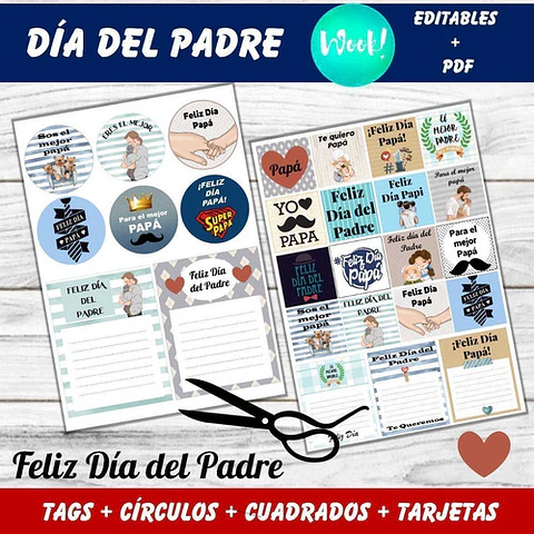 Kit Imprimible Día Del Padre Tags, Círculos Y Tarjetas Papá