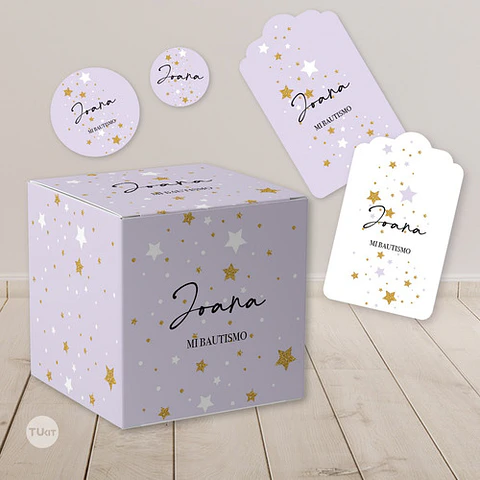 Kit Imprimible Estrellas Dorado Lila Tukit