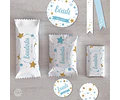 Kit Imprimible Estrellas Glitter Dorado Blanco Celeste Candy