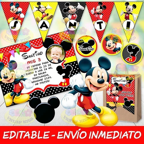 Kit Imprimible Mickey Rojo Con Candy Bar 100% Editable