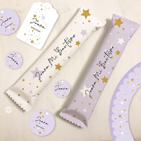 Kit Imprimible Estrellas Dorado Lila Tukit