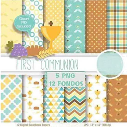 Kit Imprimible Comunión 14 - 5 Imágenes 12 Fondos