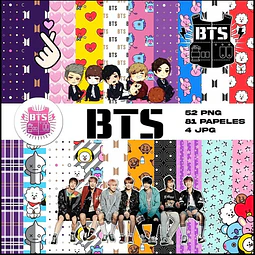 Kit Digital Bts Imágenes Png + Papeles Digitales
