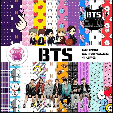 Kit Digital Bts Imágenes Png + Papeles Digitales