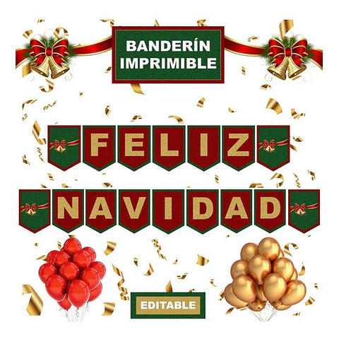 Banderín Imprimible Feliz Navidad Editable +  