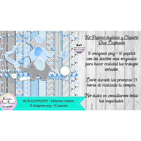 Papeles Y Cliparts Png Elefantes Celestes Kit Imprimible