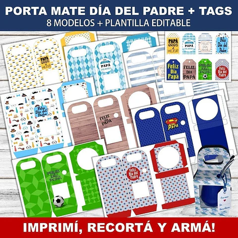Kit Imprimible X 8 Porta Mate Día Del Padre Editable +  