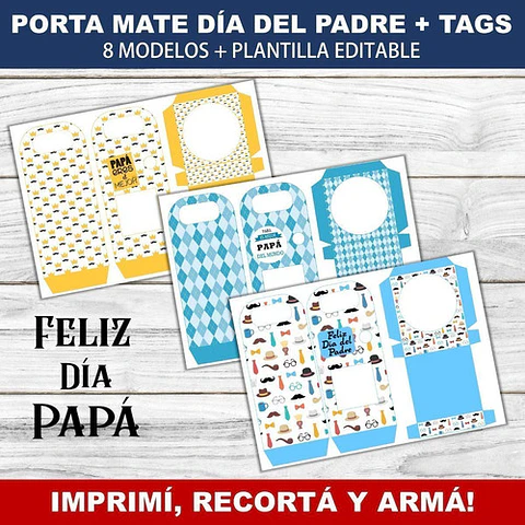 Kit Imprimible X 8 Porta Mate Día Del Padre Editable +  