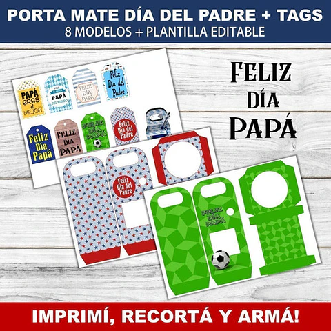 Kit Imprimible X 8 Porta Mate Día Del Padre Editable +  