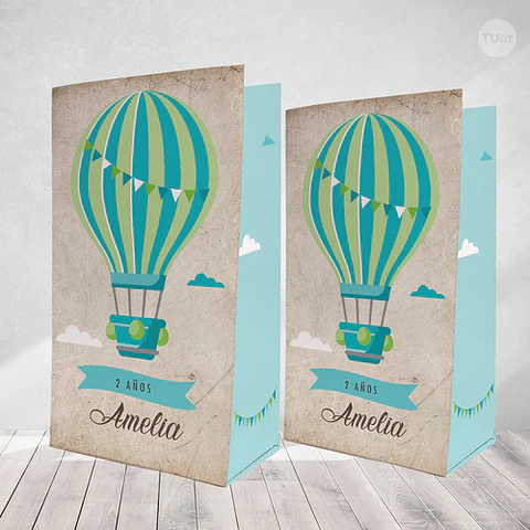 Kit Imprimible Globo Aerostatico Vintage Verde Candy Bar Tuk