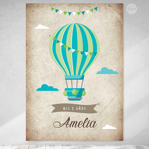 Kit Imprimible Globo Aerostatico Vintage Verde Candy Bar Tuk