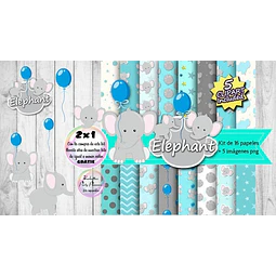 Cliparts Y Papeles Elefante Celeste Kit Imprimible