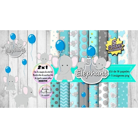 Cliparts Y Papeles Elefante Celeste Kit Imprimible