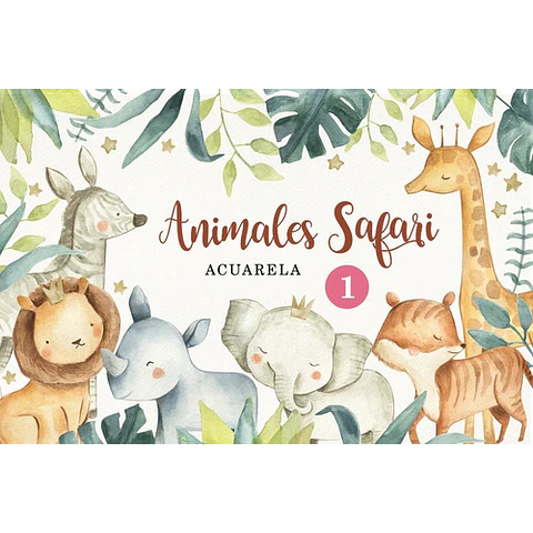 Kit Imágenes Png Cliparts Animales Safari Selva Acuarela 01