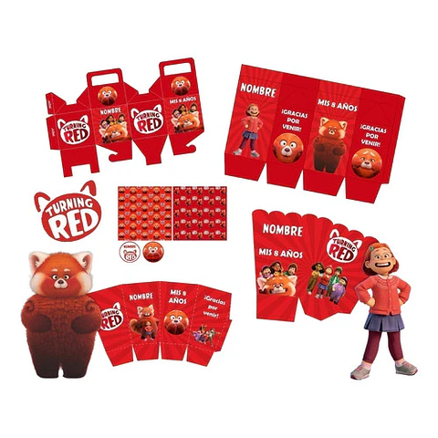 Kit Imprimible Turning Red Editable + Para Colorear