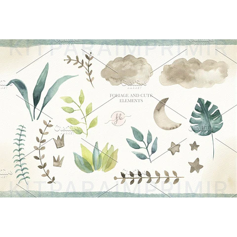 Kit Imágenes Png Cliparts Animales Safari Selva Acuarela 01