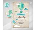 Kit Imprimible Globo Aerostatico Vintage Verde Candy Bar Tuk