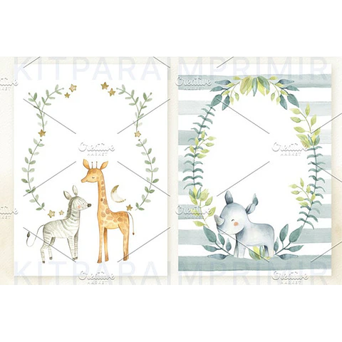 Kit Imágenes Png Cliparts Animales Safari Selva Acuarela 01