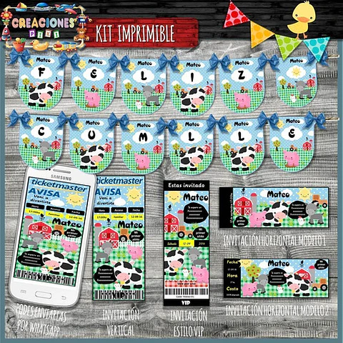 Kit Imprimible Candy Bar Animalitos De La Granja Completo