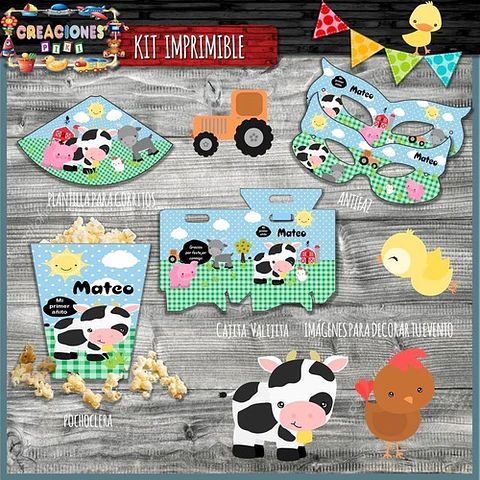 Kit Imprimible Candy Bar Animalitos De La Granja Completo