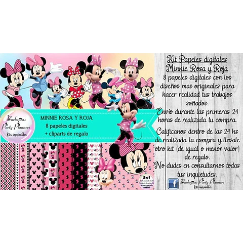 Papeles Fondos Digitales Minnie Rosa Y Roja Kit Imprimible