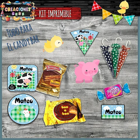 Kit Imprimible Candy Bar Animalitos De La Granja Completo