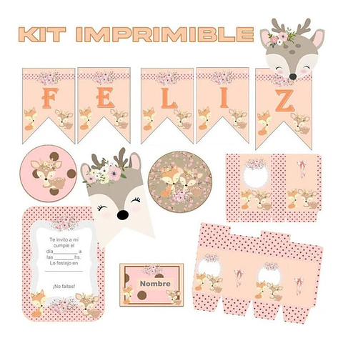 Kit Cumpleaños Animales Bosque Encantado Imprimible Editable