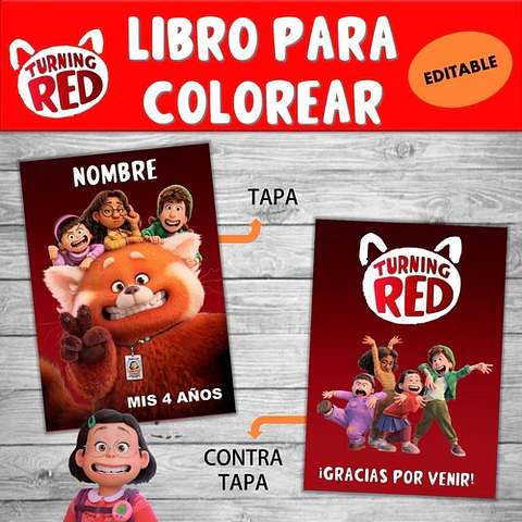 Kit Imprimible Turning Red Editable + Para Colorear