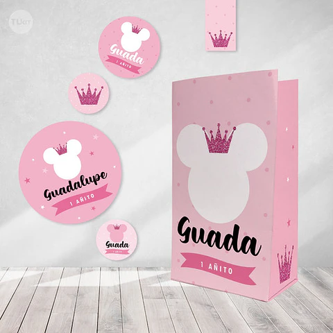 Kit Imprimible Minnie Coronita Glitter Rosa Tukit