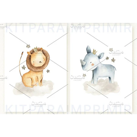 Kit Imágenes Png Cliparts Animales Safari Selva Acuarela 01