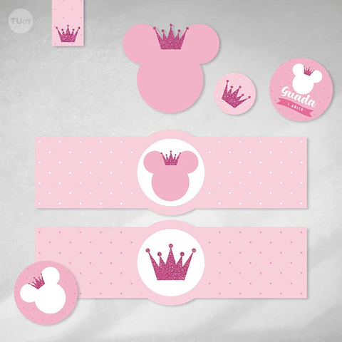 Kit Imprimible Minnie Coronita Glitter Rosa Tukit