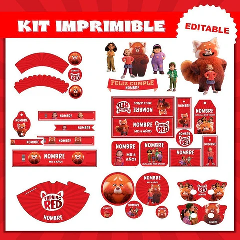 Kit Imprimible Turning Red Editable + Para Colorear