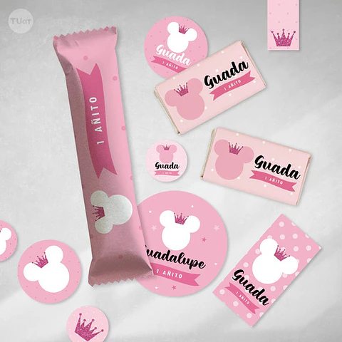 Kit Imprimible Minnie Coronita Glitter Rosa Tukit