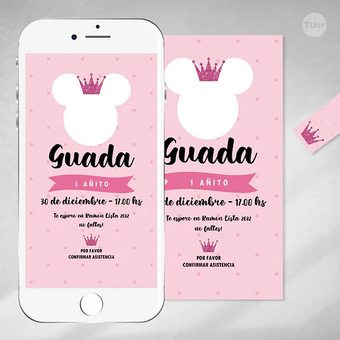 Kit Imprimible Minnie Coronita Glitter Rosa Tukit
