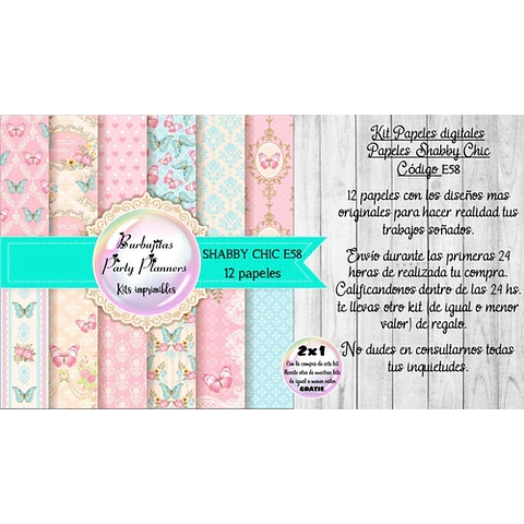 Papeles Digitales Fondos Shabby Chic Rosa Celeste E58