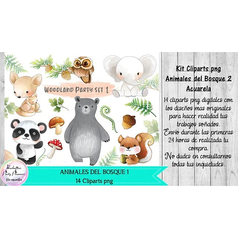 Cliparts Animales Del Bosque 1 Acuarela Kit Imprimibles