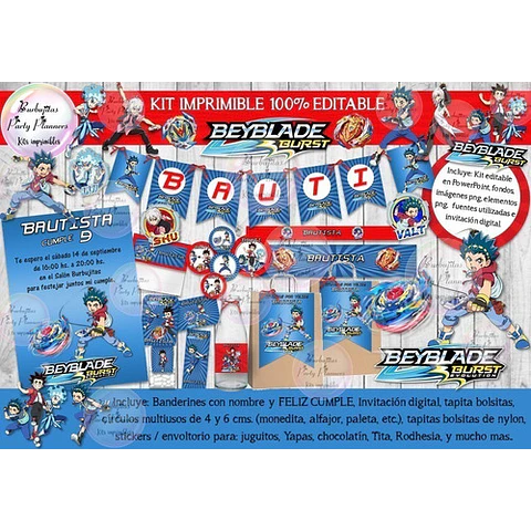 Kit Imprimible Candy Bar Beyblade Burst 100% Editable