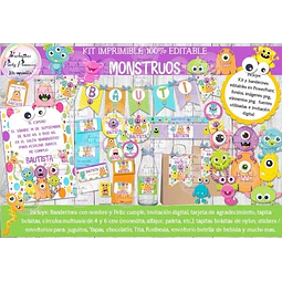 Kit Imprimible Candy Bar Monstruos Monstruitos 100% Editable