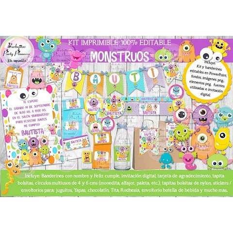 Kit Imprimible Candy Bar Monstruos Monstruitos 100% Editable