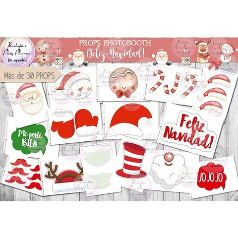 Photo Booth Props Feliz Navidad Digital - Formato Pdf A4